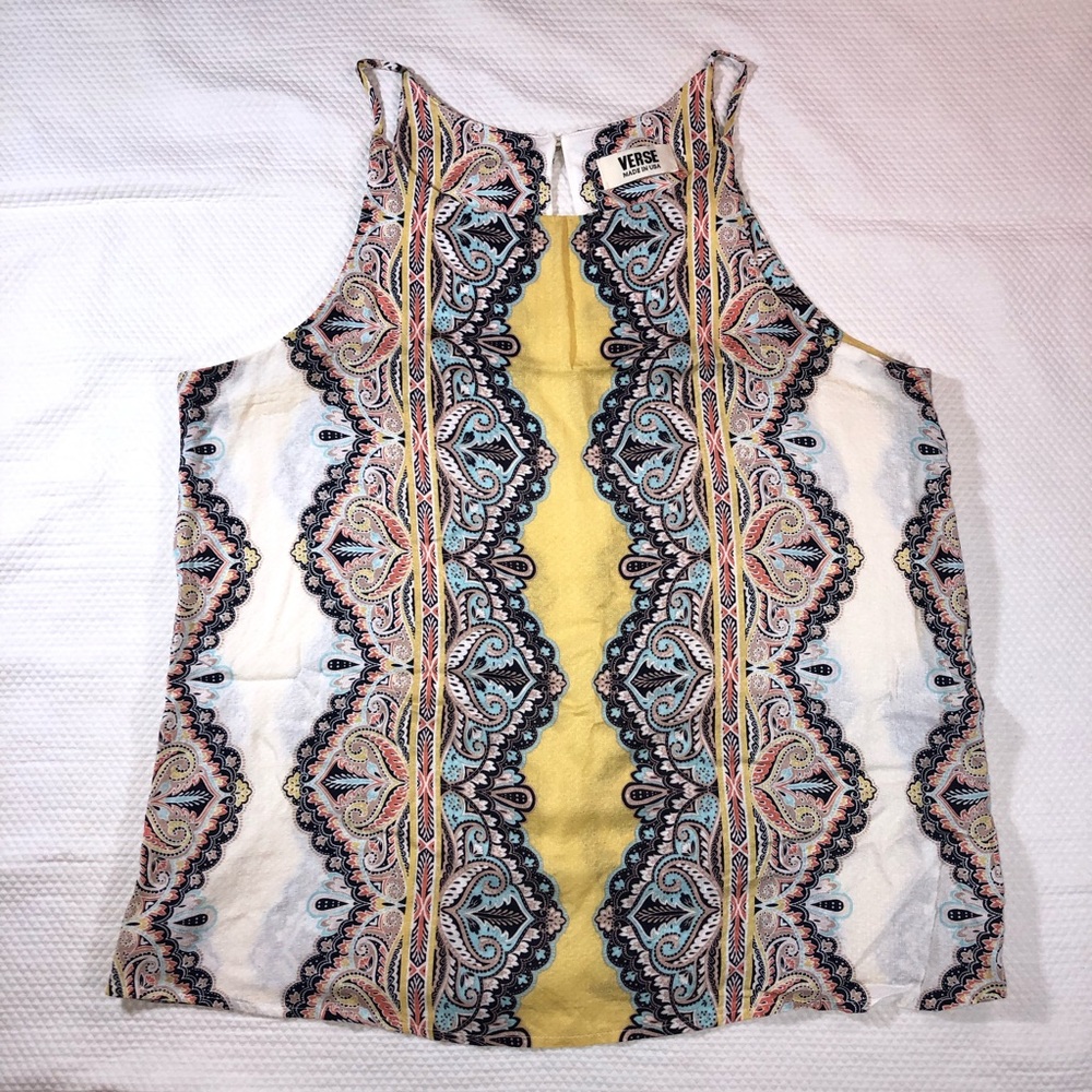 Verse Spaghetti String Tank Top Large Yellow